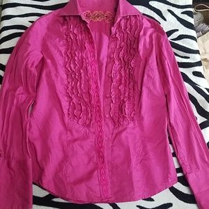 Fuschia ruffled button down shirt size s